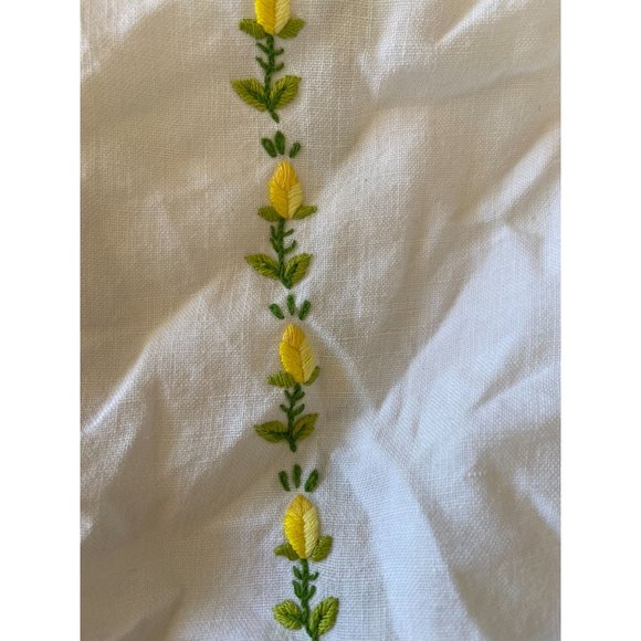 Linen Embroidered White Tablecloth 65” x  52.5” - Picture 4 of 6